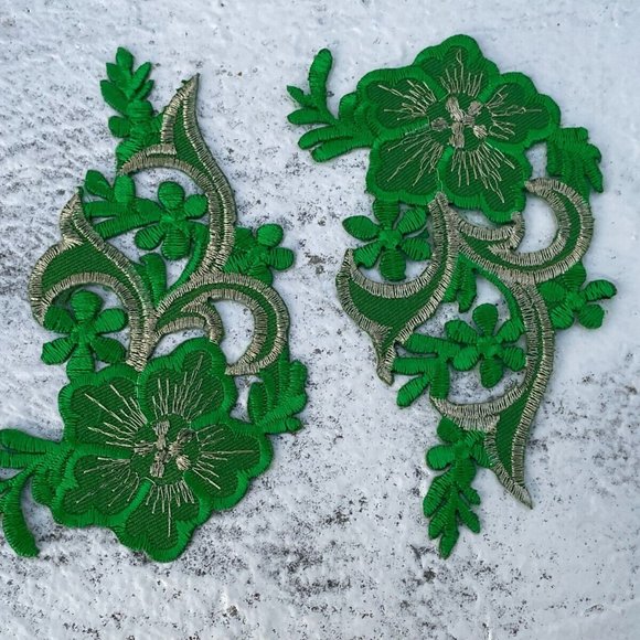 Green Embroidery Patches Leaf Shape Iron On Patches Set of 2 Patches New - Picture 7 of 7